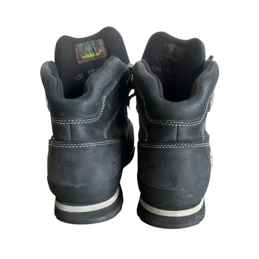 Timberland Euro Hiker Boots Black Nubuck Leather Waterproof Mens Size 12